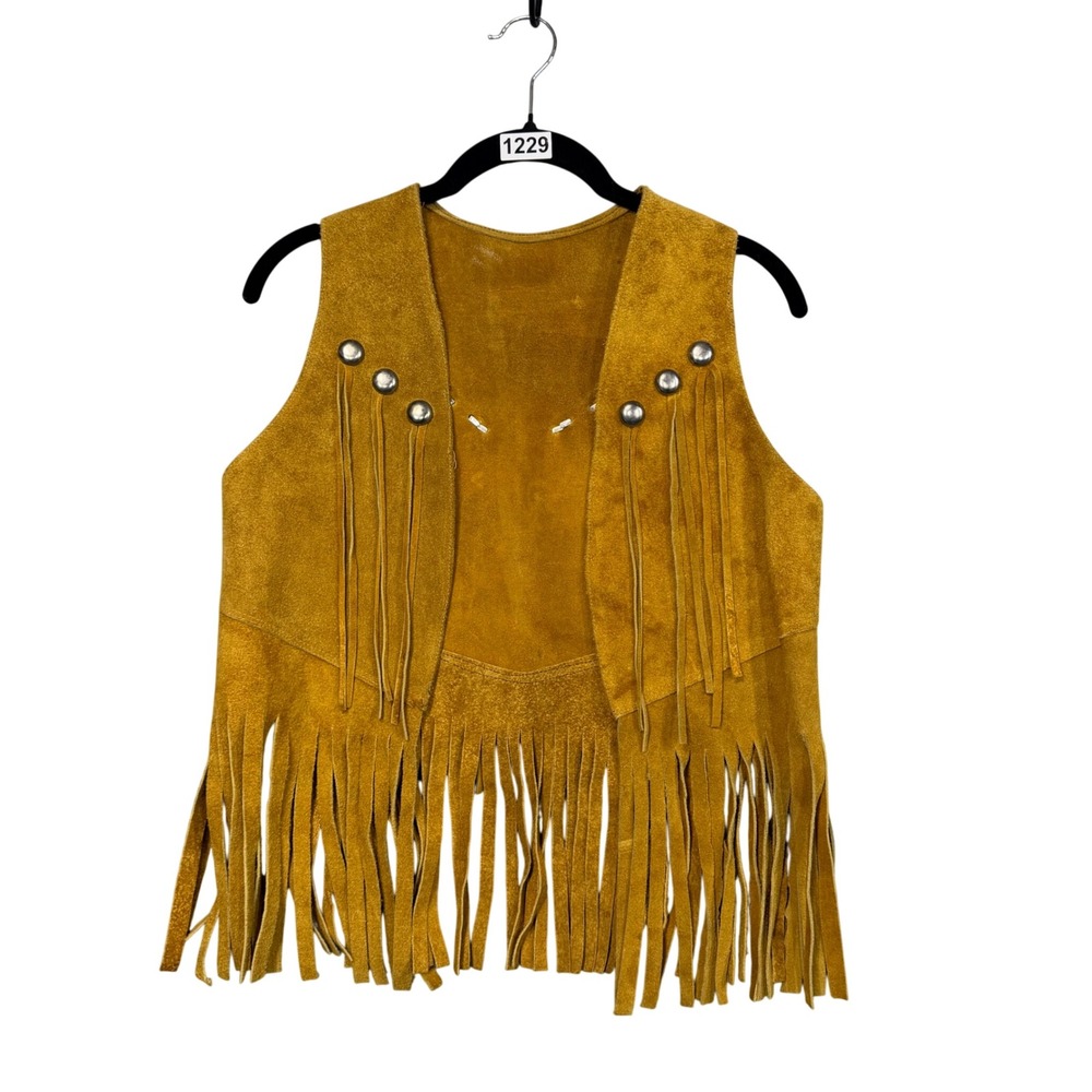 Suede Fringe Vest Kids M/L Tan Western Studded Cowgirl Cowboy Halloween Party